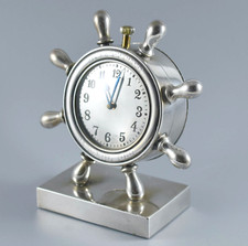 RARE ANTIQUE DANISH SILVER NAUTICAL SHIPS WHEEL 8 DAY DESK CLOCK 1919