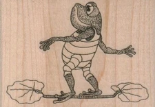 Frog Surfing On Lily Pads 3 x 2" Rubber Stamp, Ocean, Nautical, Beach Stamp