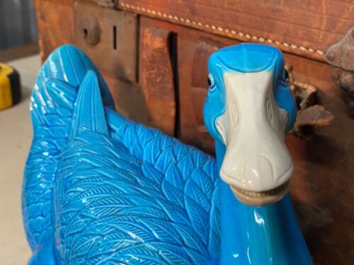 LARGE Antique 19th Chinese Porcelain Turquoise Glazed Duck - Picture 3 of 14