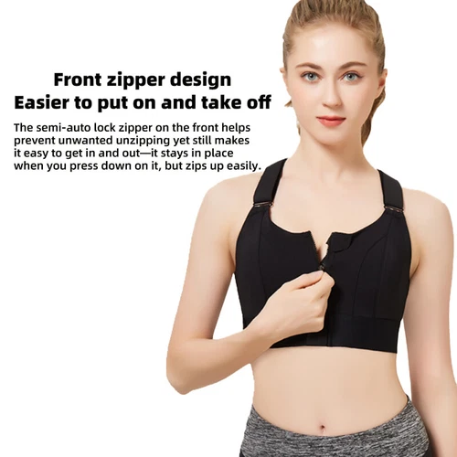 Women Zip Front Sports Bra High Impact Adjustable Full Support Padded Yoga Bra - Picture 11 of 31