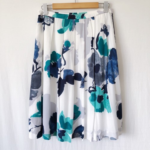 Sportscraft Midi Skirt Size 8 Pleated White Blue Teal Floral Summer Spring - Picture 10 of 12