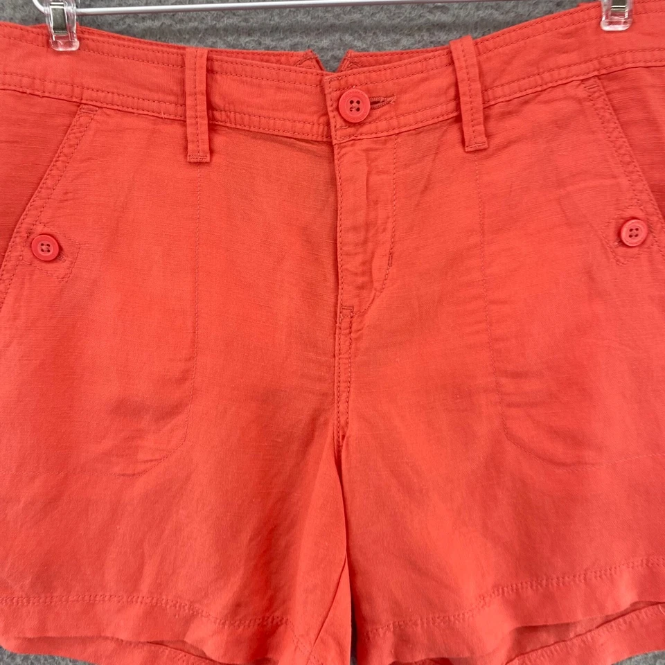 Pantalones Cortos Calvin Klein Para Mujer 4 Coral Mezcla de Lino Bolsillos Utilitarios Chino Todos los Días Foto 2 de 4