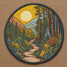 Mountain Sunset Patch Iron-on Applique Decorative Nature Badge Lake Forest