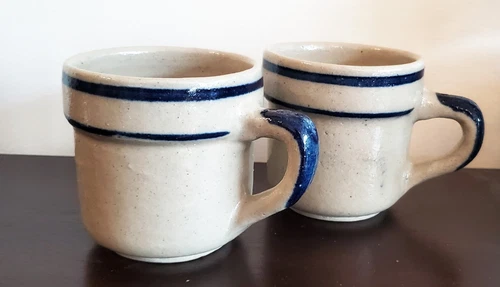 Vintage Mugs Blue Coffee Cups Tea Stoneware (Pair of 2)