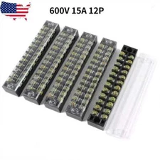 5pcs Dual Row 12 Positions Screw Terminal Electric Barrier Strip Block 600V 15A