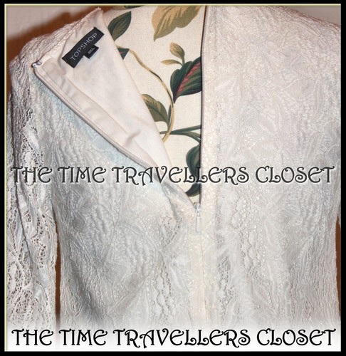 Topshop Ivory Vintage Lace Dress Mini Shift Bell Sleeves 60s Wedding UK 12 Tall - Picture 5 of 9