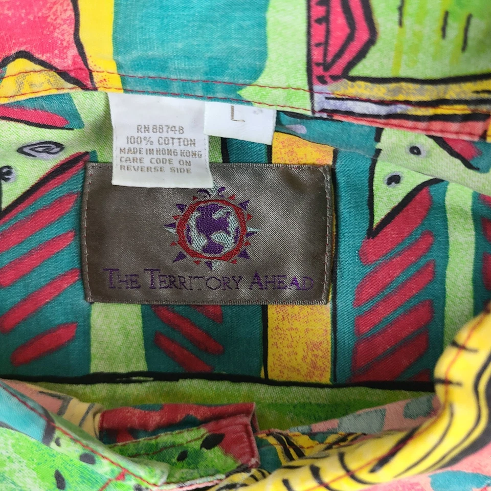 The Territory Ahead Shirt Mens Large Multi Color Aztec Casual Hawaiian Button Up - Image 4 of 4
