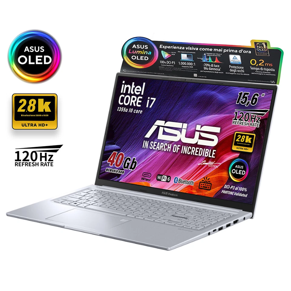 ASUS Vivobook Intel i7 1355u SSD 512GB RAM 40GB 15.6" OLED 2,8K Retro Win11 - Immagine 3 di 4