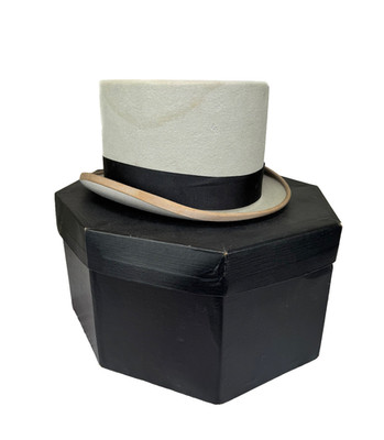 Vintage Cavanagh Hats New York Felt Top Hat Light Grey Black Band in box