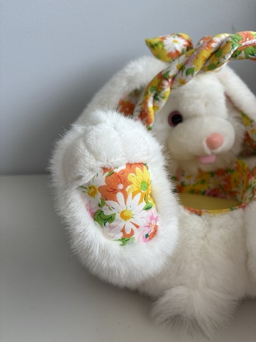 Vintage Osterkorb Plüsch weiß Hase Kaninchen Blumen Kids Of America 90er Jahre - Bild 7 von 14