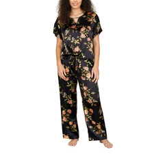 Wild Rose Mulberry Silk Pajama Set (19 Momme, 6A) — Handmade in USA - Tie-Waist
