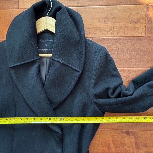 Calvin Klein Womens Black Wool Blend Belted Shawl Collar Trench Coat Size 10 - Picture 7 of 16