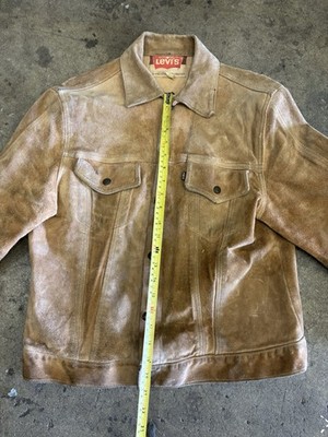 Vtg 1960's Levi's Big E Split Cowhide Suede Leather Trucker Jacket