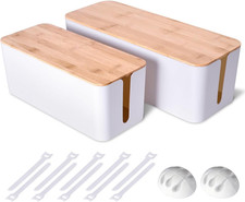 2 Pack Large Cable Management Box Wooden Style Cord Organizer and Cover for TV