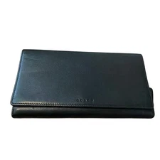 Coach Black Leather Envelope Slim Skinny Flap Continental Snap Wallet Clutch