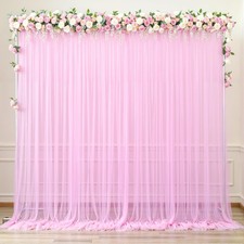 20x10FT Pink Tulle Backdrop Curtains 2 Panel Sheer Drapes Wedding Photo Party
