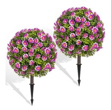 Grewyear Artificial 18  Boxwood Plants Ball Trees with Ground Spike Set of 2 