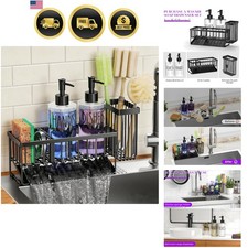 Kitchen Dish Soap Dispenser Set with Sponge Holder, 12OZ Glass Bottle, Hand a...