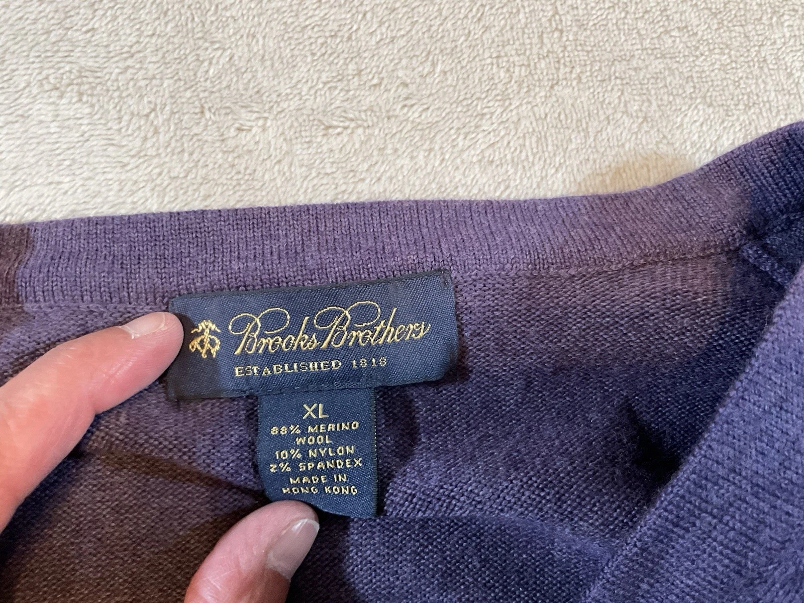 Brooks Brothers Mens Size XL Sweater Purple Vneck 346 88% Merino Wool