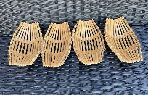 4 Vintage Japanese sushi Bamboo boats, Wet Towel Trays "Oshibori-Oki" - 第 1/4 張圖片