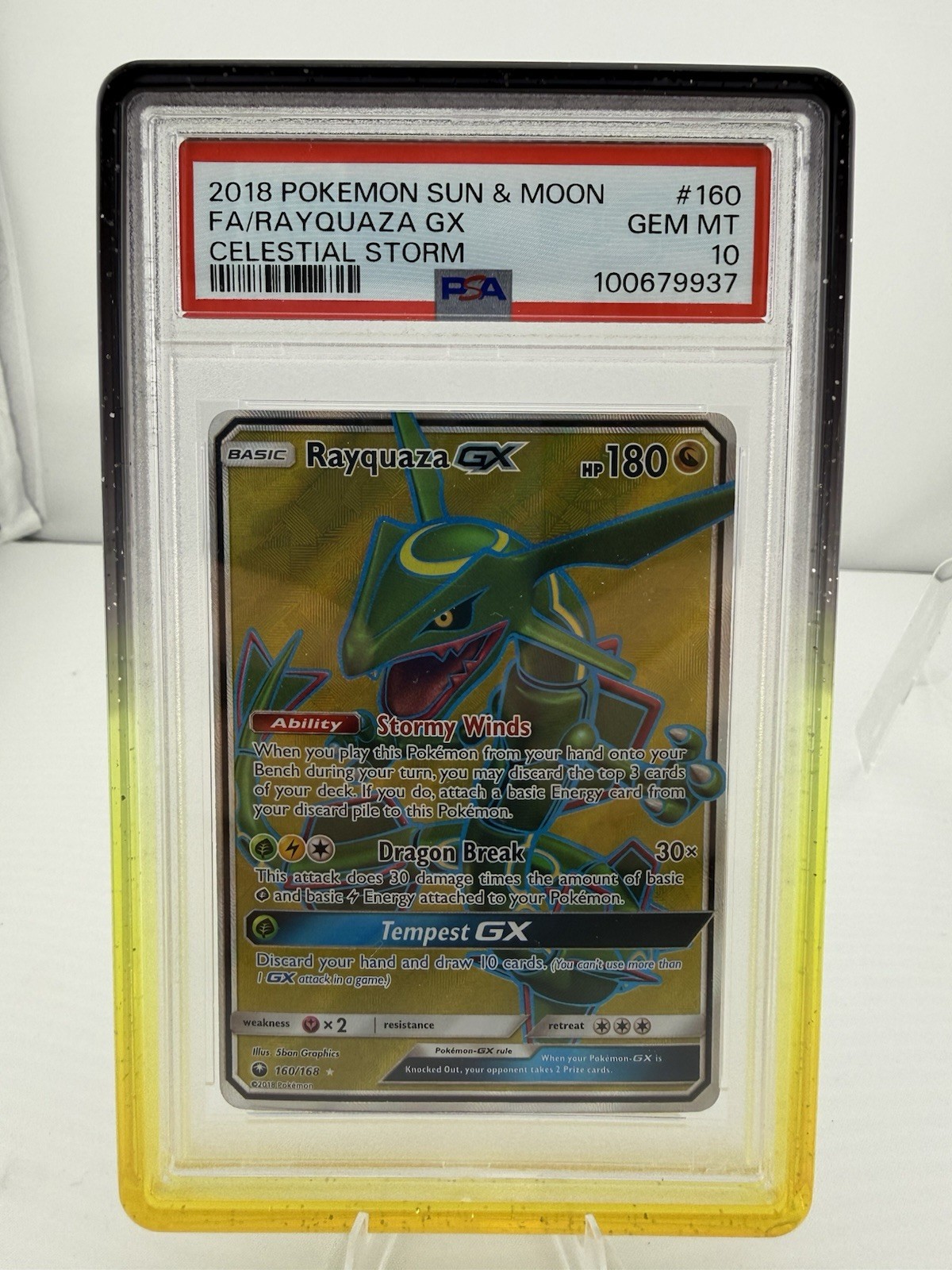 2018 POKEMON SUN & MOON CELESTIAL STORM #160 FULL ART/RAYQUAZA GX PSA 10