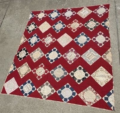 Antique 1880-1910, Reversible Quilt, Churn Dash & Tumbling Blocks On Other. TVR