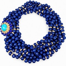CINER 3 Feet Long Blue Glass Bead & Rhinestone Vintage Necklace