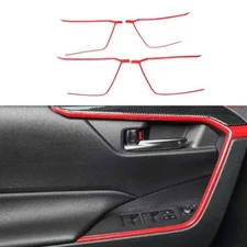 Glossy Red Inner Door Panel Armrest Strip Cover Trim Fits For Toyota RAV4 19-24