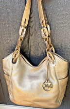 Michael Kors Gold Shoulder Beautiful Bag with Logo Charm and Chain Strap