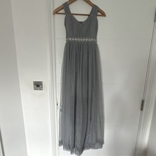 Little Mistress Grey Tulle Beaded Lined Maxi Dress Sleeveless Straps UK 10