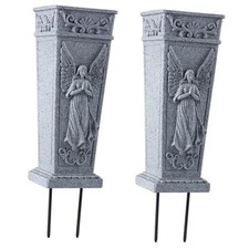 Cemetery Flowers Vase with Spike, Memorial Grave Vase Resin Flowers 2 Gray