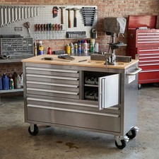 48" 6-Drawer 1-Door Stainless Steel Rolling Garage Tool Cabinet with Workbench