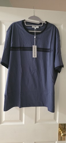 Sergio Tacchini, Sergio Tacchini Leo T Shirt XL Blue Indigo Cotton Chest Stripe NWT