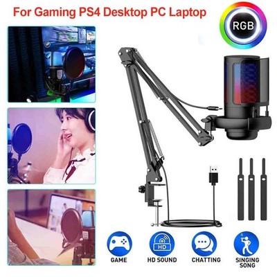 RGB PC Gaming Mikrofon Set USB Microphone mit Mikrofonarm für PS4 PS5 Mic