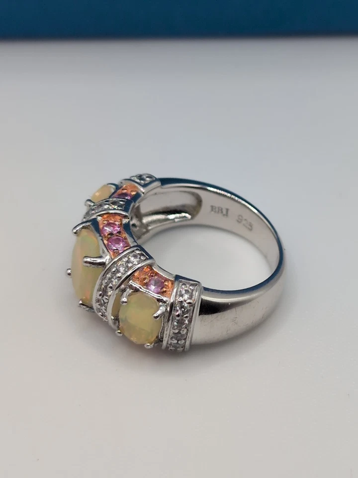 Anillo JTV BBJ Etíope Ópalo Rosa Zafiro Blanco Circón Rodio/Esterlina Talla 4 Foto 3 de 4