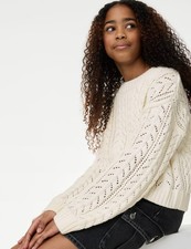 Marks & Spencer Girls Cream Cotton Round neck Long sleeved Girls Jumper - M&S