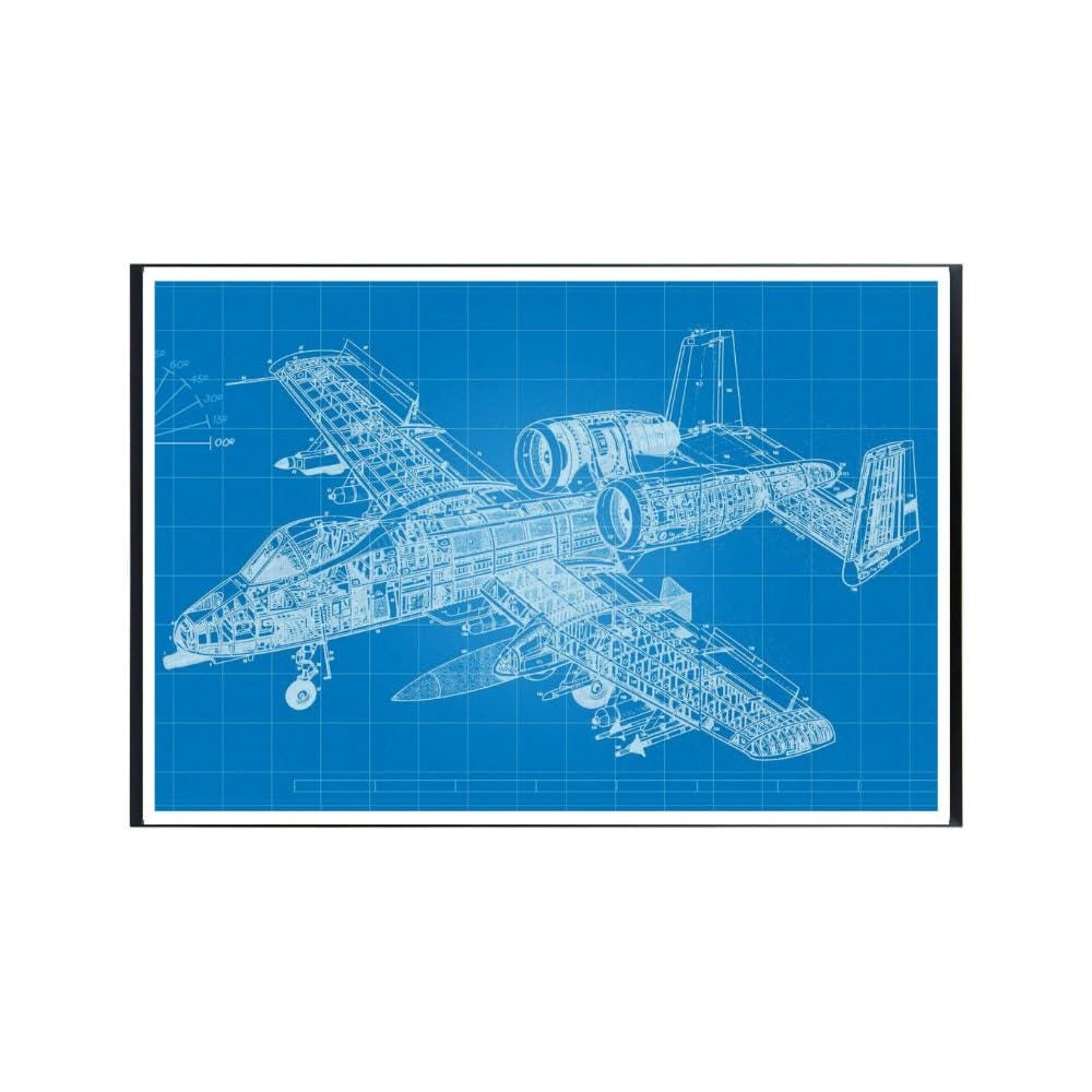A-10 Warthog Blueprint Poster Airforce Aviation Wall Art Airplane Photography