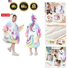 Kids Wearable Blanket Hoodie, Oversized Sherpa Wearable Blanket with Hood Poc...