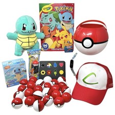 Pokemon Squirtle Themed Easter Gift Basket - 24 Prefilled Pokeball Eggs Plush