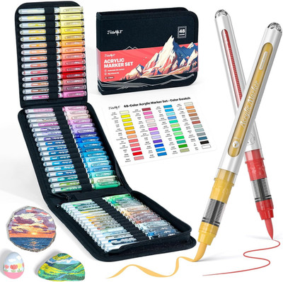 48 Colors Acrylic Paint Markers with Canvas Bag, Water-Based No-Bleed Paint Pens