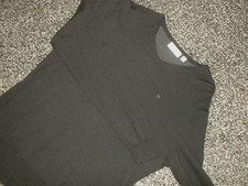 Calvin Klein Sweater Mens M Black Italian Merino Wool V Neck Long Sleeve CK Logo