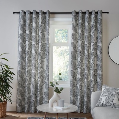 Matteo Eyelet Curtains, 100% Cotton, 168 x 229 cm, Black, 1 Pair