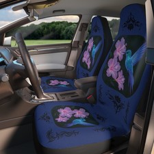 2pc Hummingbird  Hibiscus Flowers Floral Universal Protective Car Seat Covers