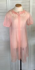 Vintage 60s SEARS Peignoir Sheer Chiffon Robe Size 32-34 Pink Peach Short Sleeve