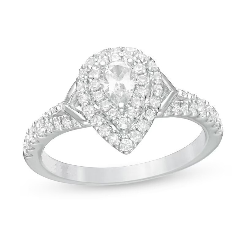 Vera Wang Pear Cut Lab Created Diamond Double Halo Engagement 925 Silver Ring