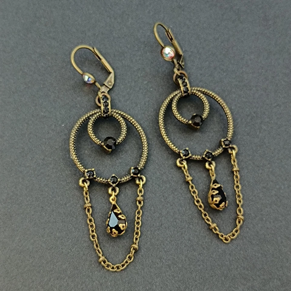 Pendientes Araña Michal Negrin Cristal Negro AB Gota Vintage Declaración Regalo Foto 3 de 4