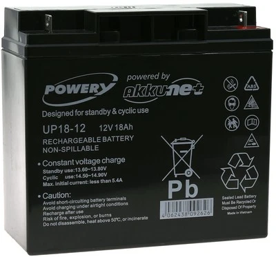 Powery Batteria al Piombo Gel 12V 18Ah 12V 18Ah/216Wh Piombo-Acido Nero