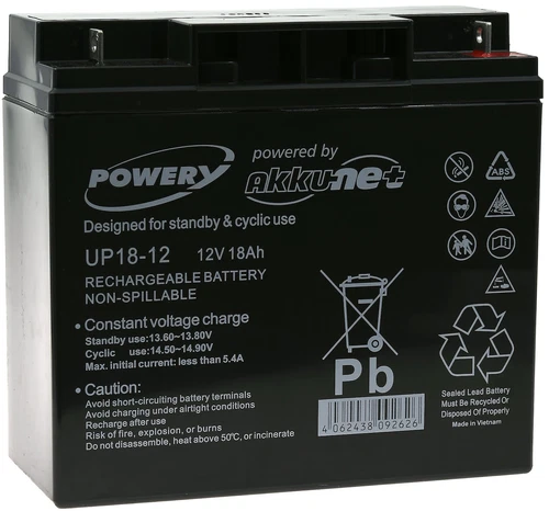 Powery Blei-Gel Akku 12V 18Ah 12V 18Ah/216Wh Lead-Acid Schwarz