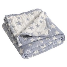 3 Layer Toddler Blanket, Muslin Cotton Jacquard 30x40 Inch Pack of 1 Blue