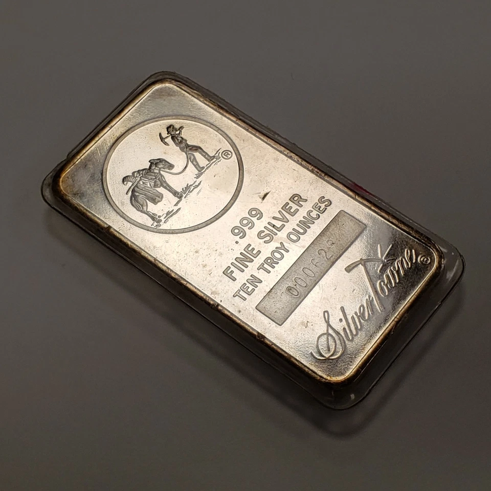 Barra de plata Silvertowne Prospector de 10 oz .999 distribuidor universal sellado F9467 Foto 2 de 4